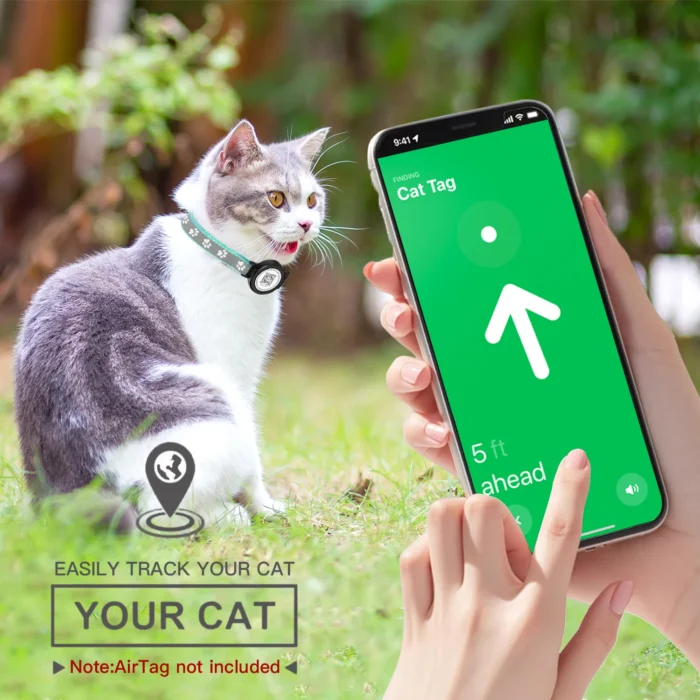 QR ID Tag + GPS Tracker holder + Cat collar Breakaway for apple airtag, Kitten Collar with Bell Fits Cats Gatos Puppy waterproof