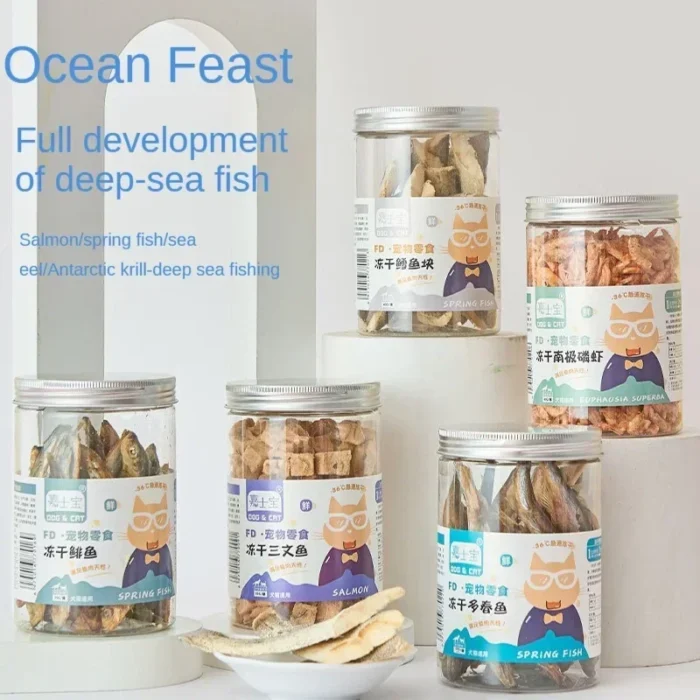 Pet Freeze Dried Chicken Breast Salmon Eel Duck Meat Beef Liver Yolk Granules Rich Nutrition Dog Fat Long Meat Food Cat Snacks